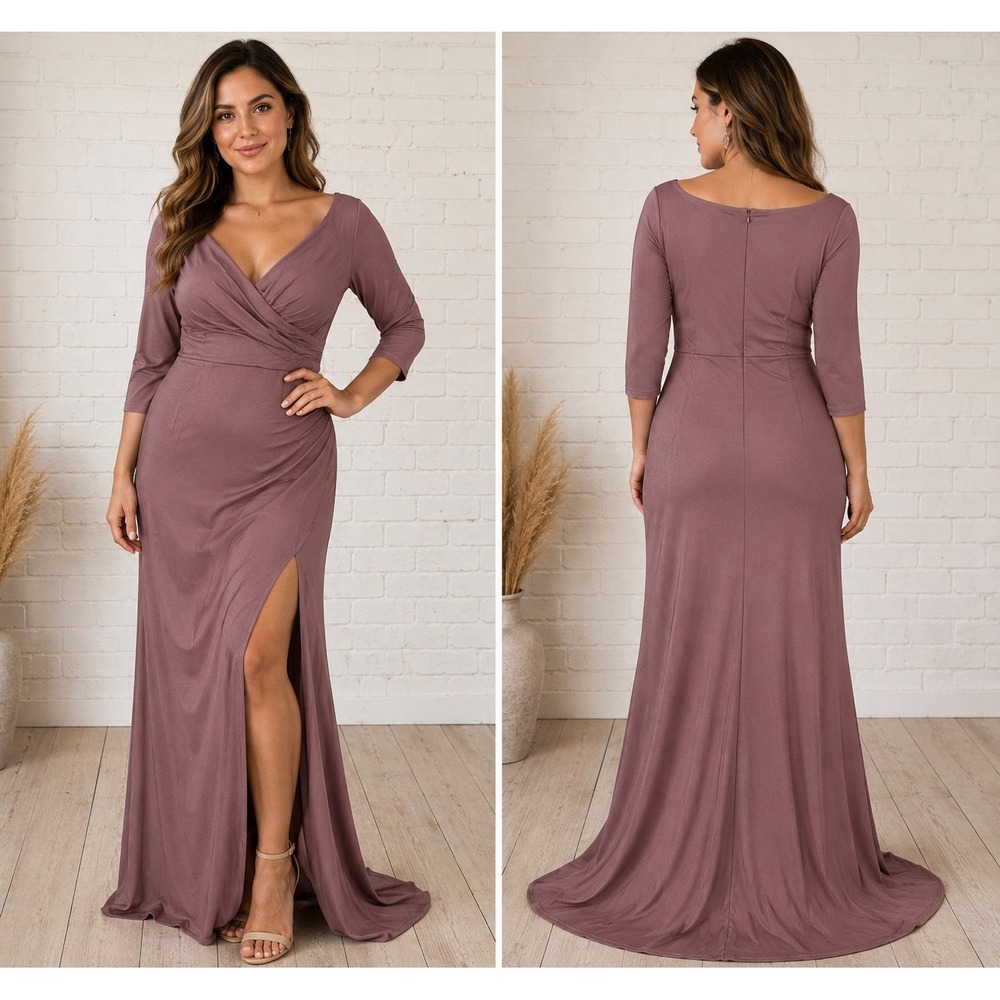 Women's Maxi Wrap Dress in Mauve - Elegant V-Neck Evening Gown